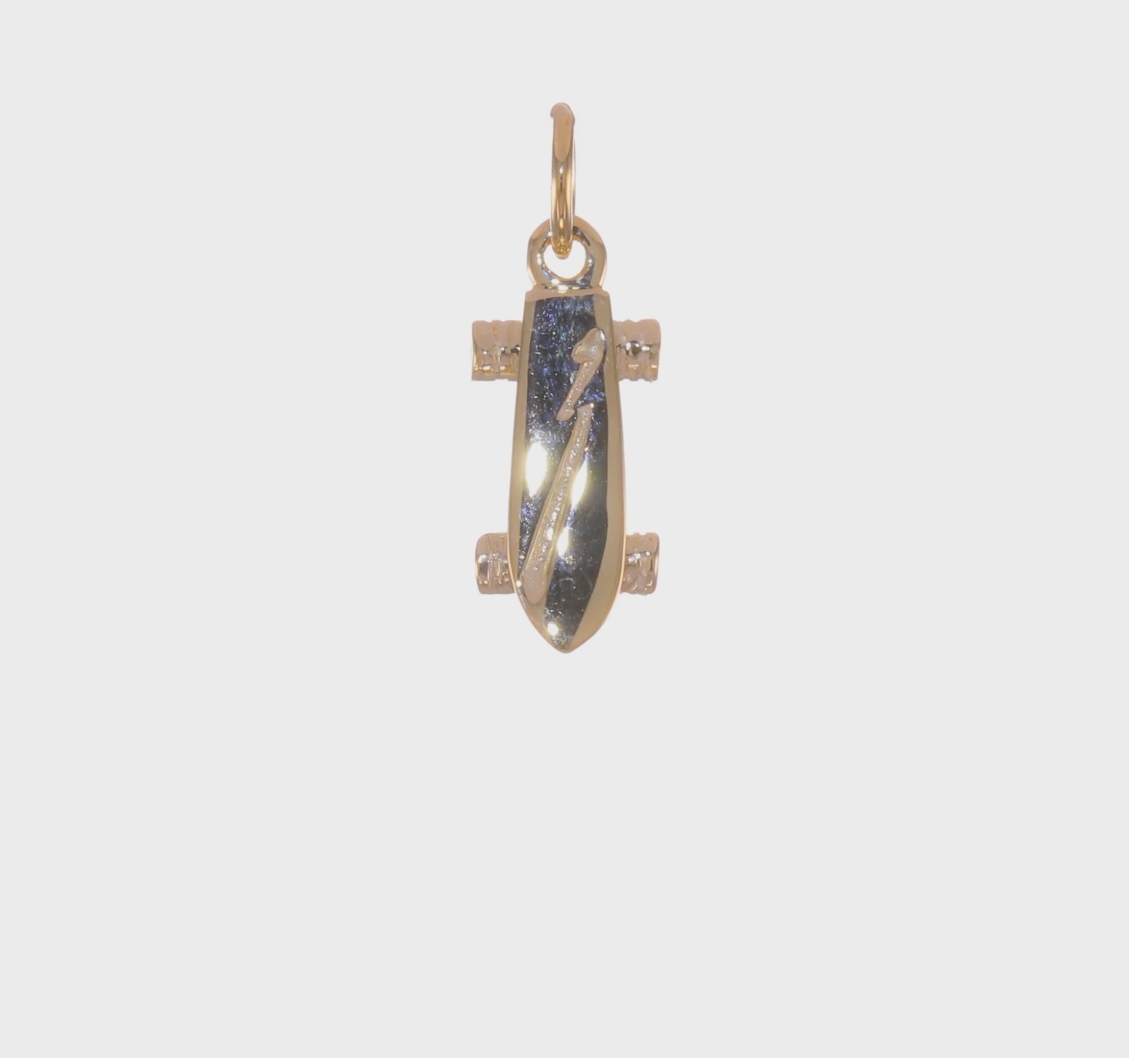 10kt Yellow Gold Solid 3-D Skateboard Charm