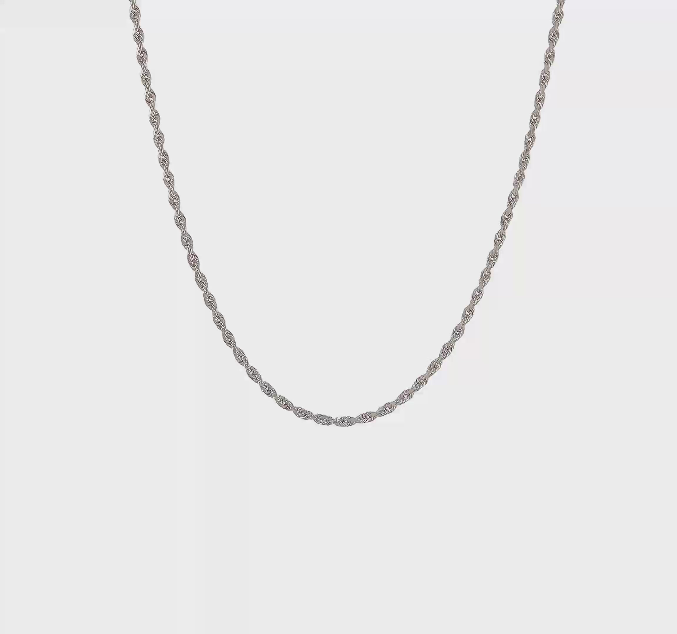 14KT White Gold 22 inch 1.75mm Diamond-cut Rope with Lobster Clasp Chain