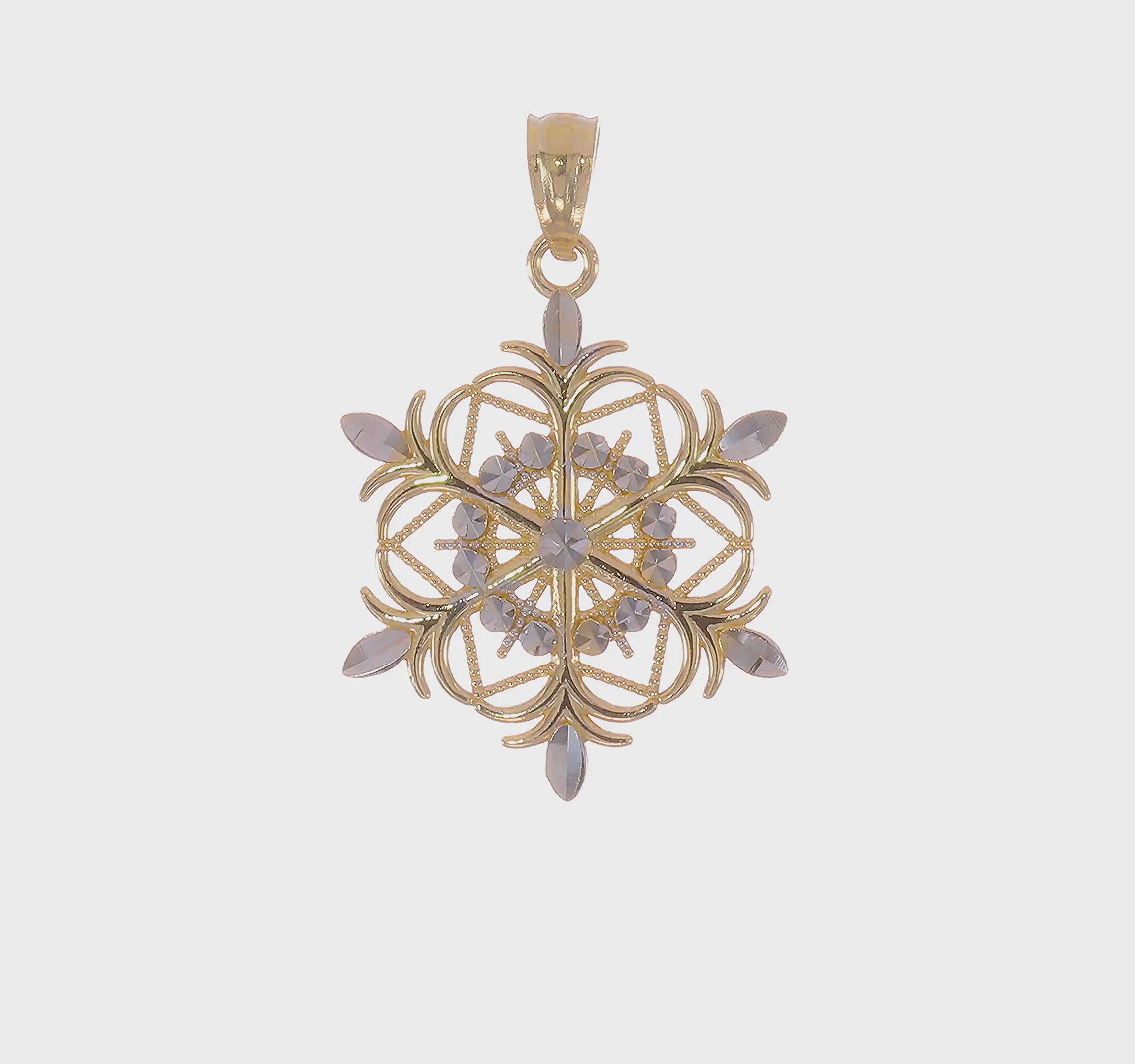 14kt w/ Rhodium Diamond-cut Snowflake Pendant