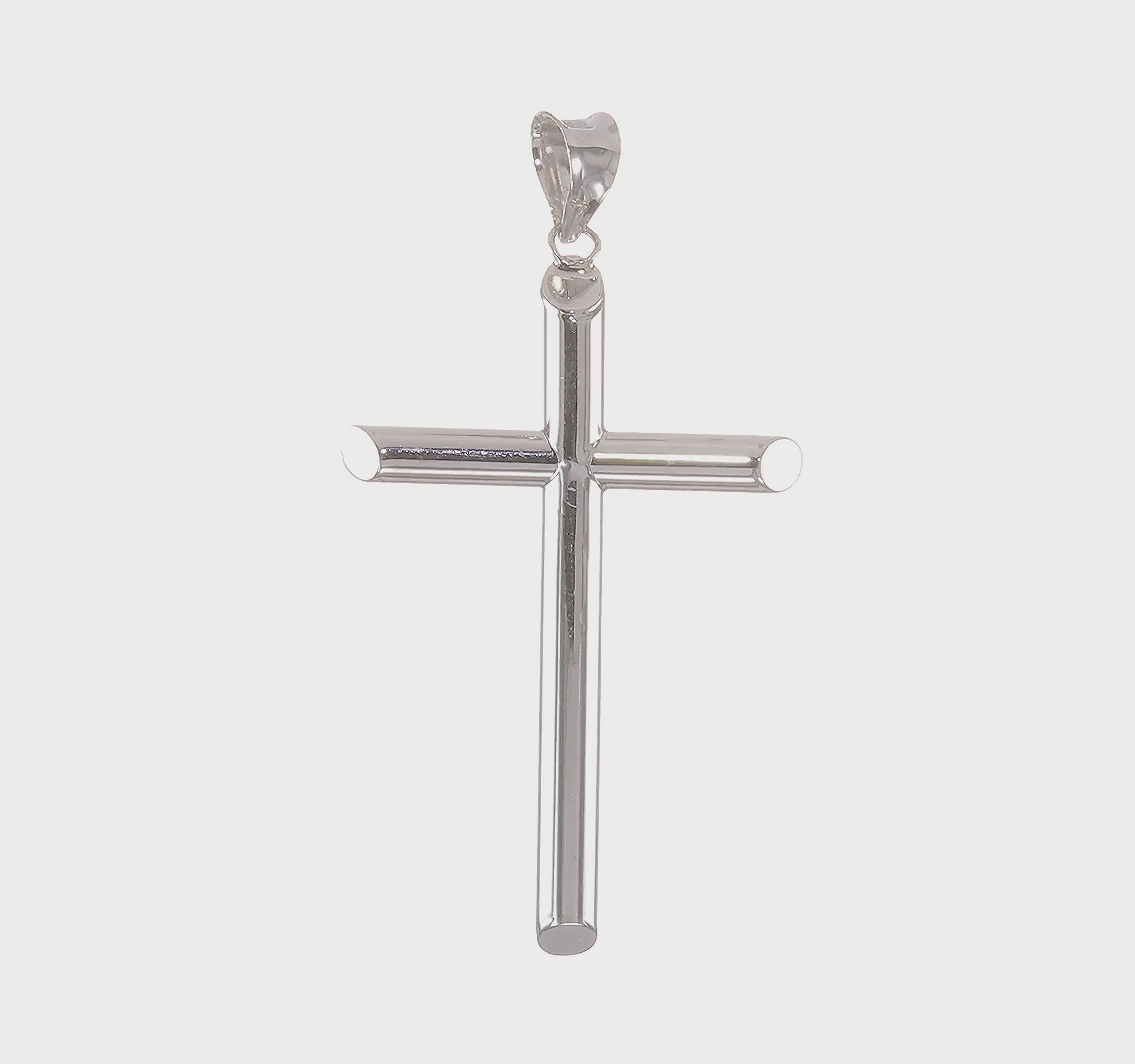 14kt White Gold Polished Tube Cross Pendant