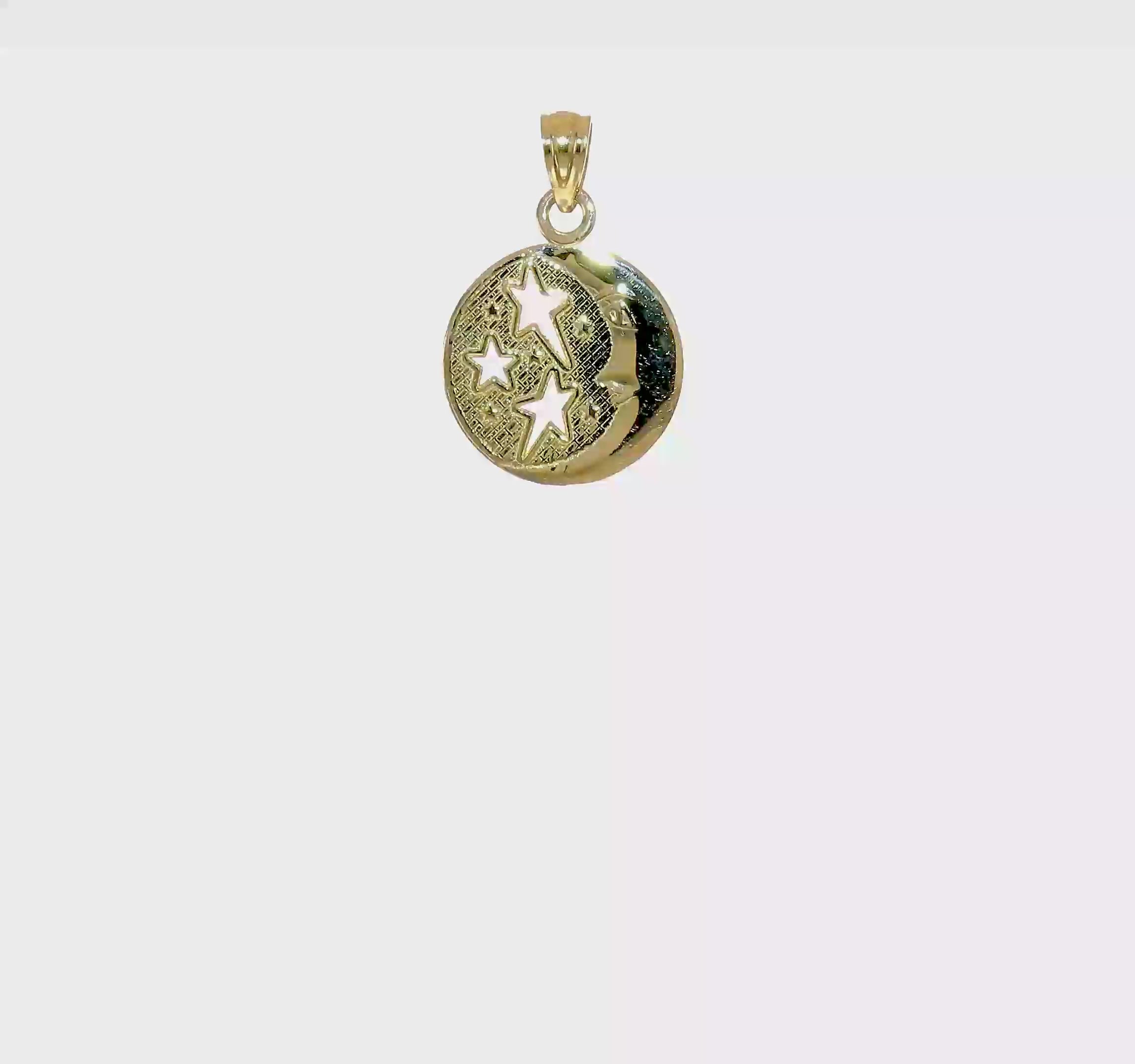 10kt Yellow Gold Polished Flat-Backed Moon with Three Stars Pendant
