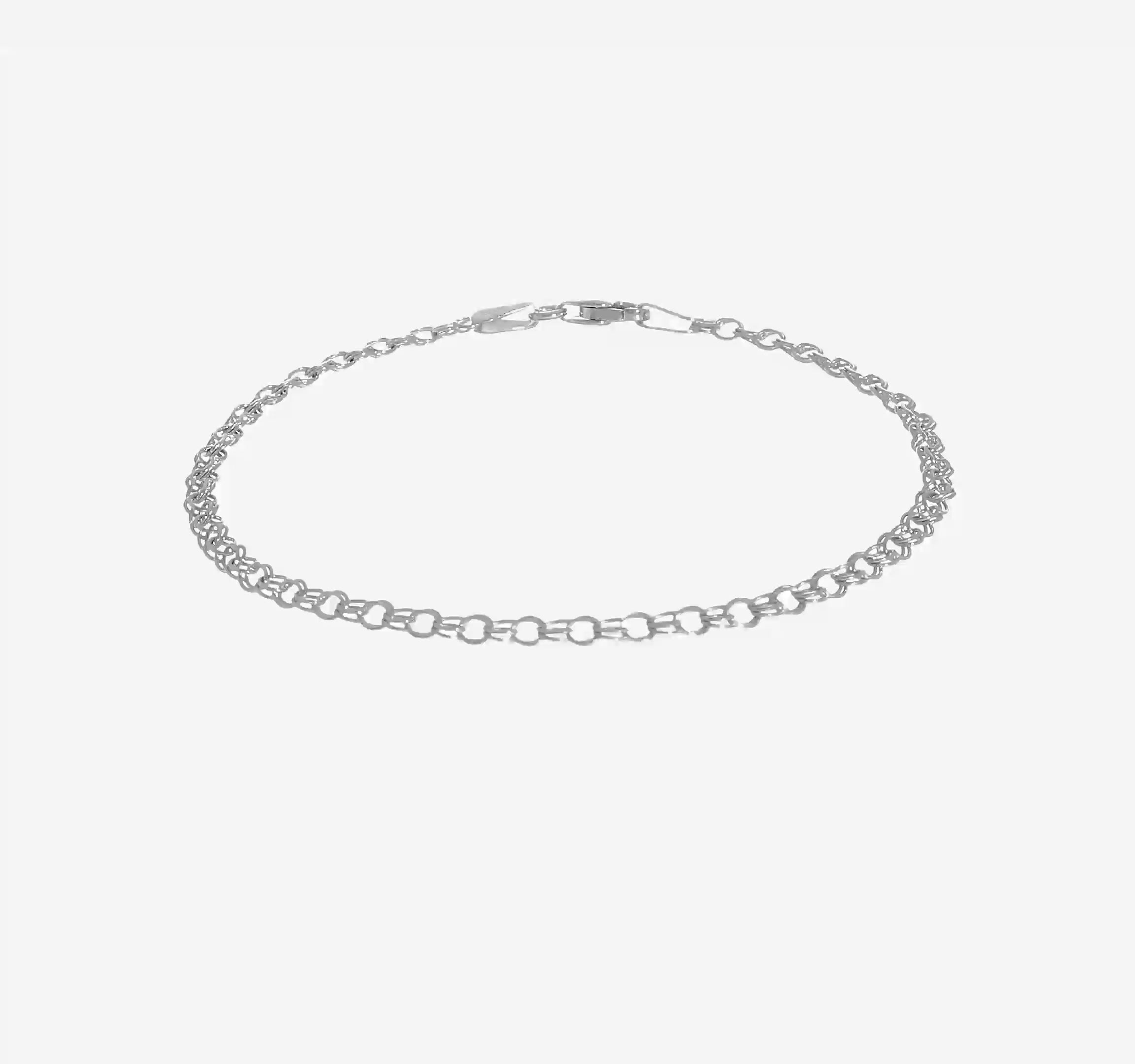 14kt White Gold 3mm Solid Double Link Charm Bracelet