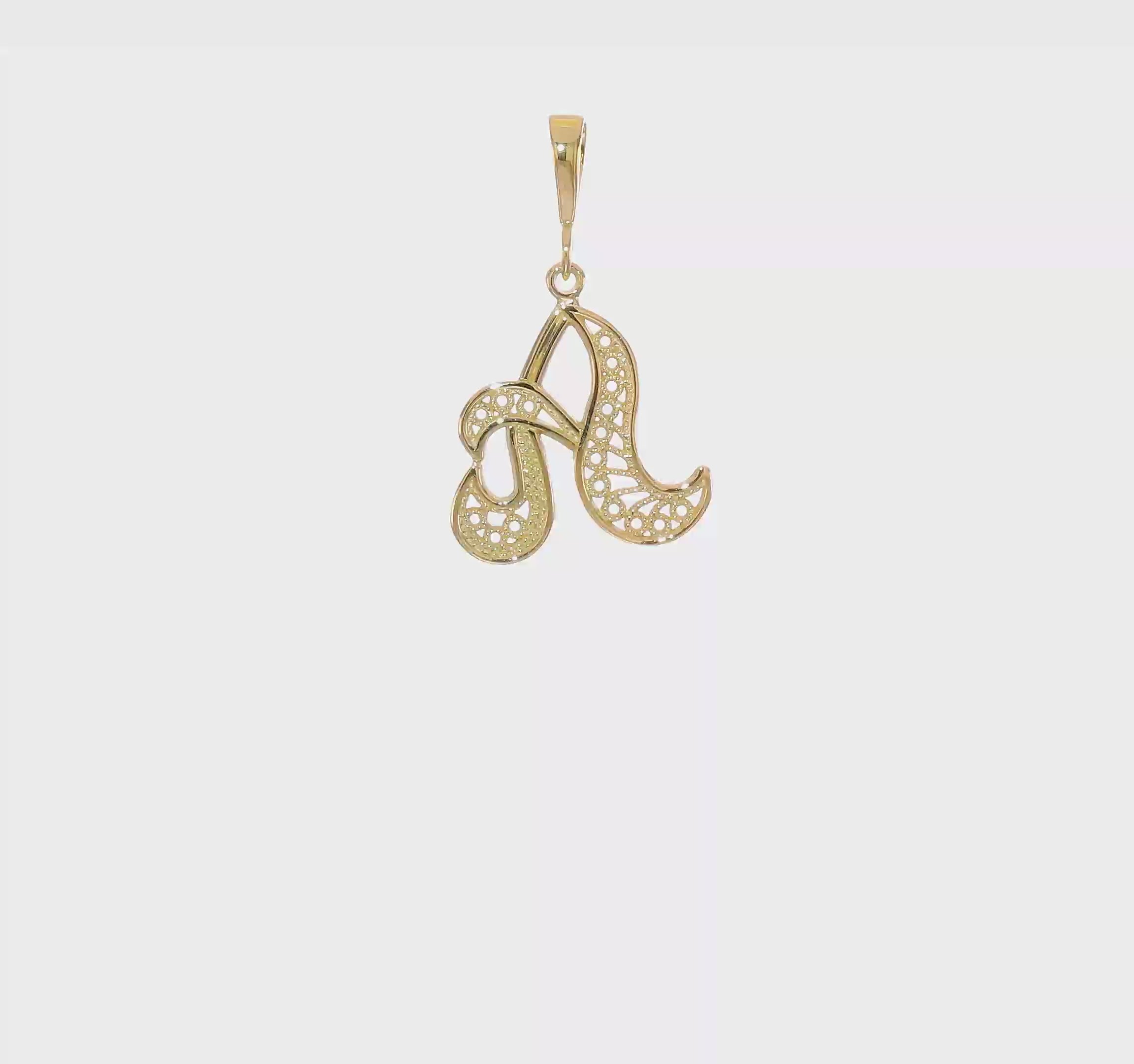 10kt Yellow Gold Filigree Initial A Pendant