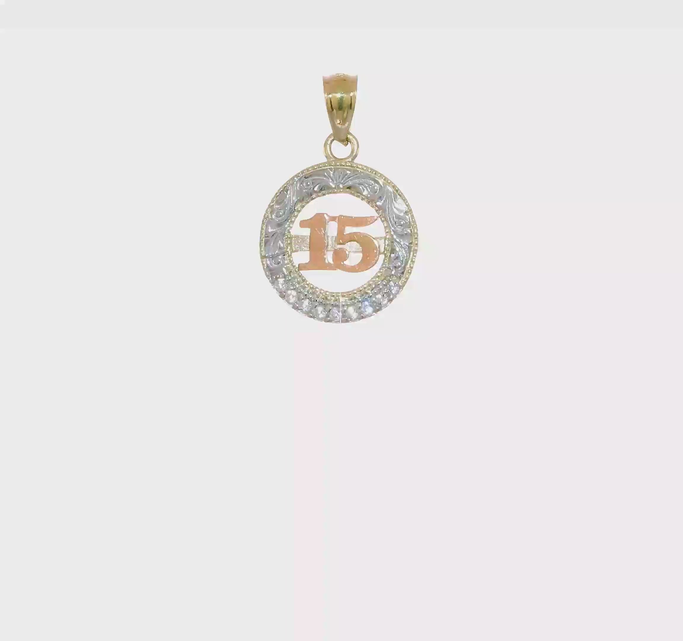 10KT Two-tone w/White Rhodium CZ 15 Round Pendant