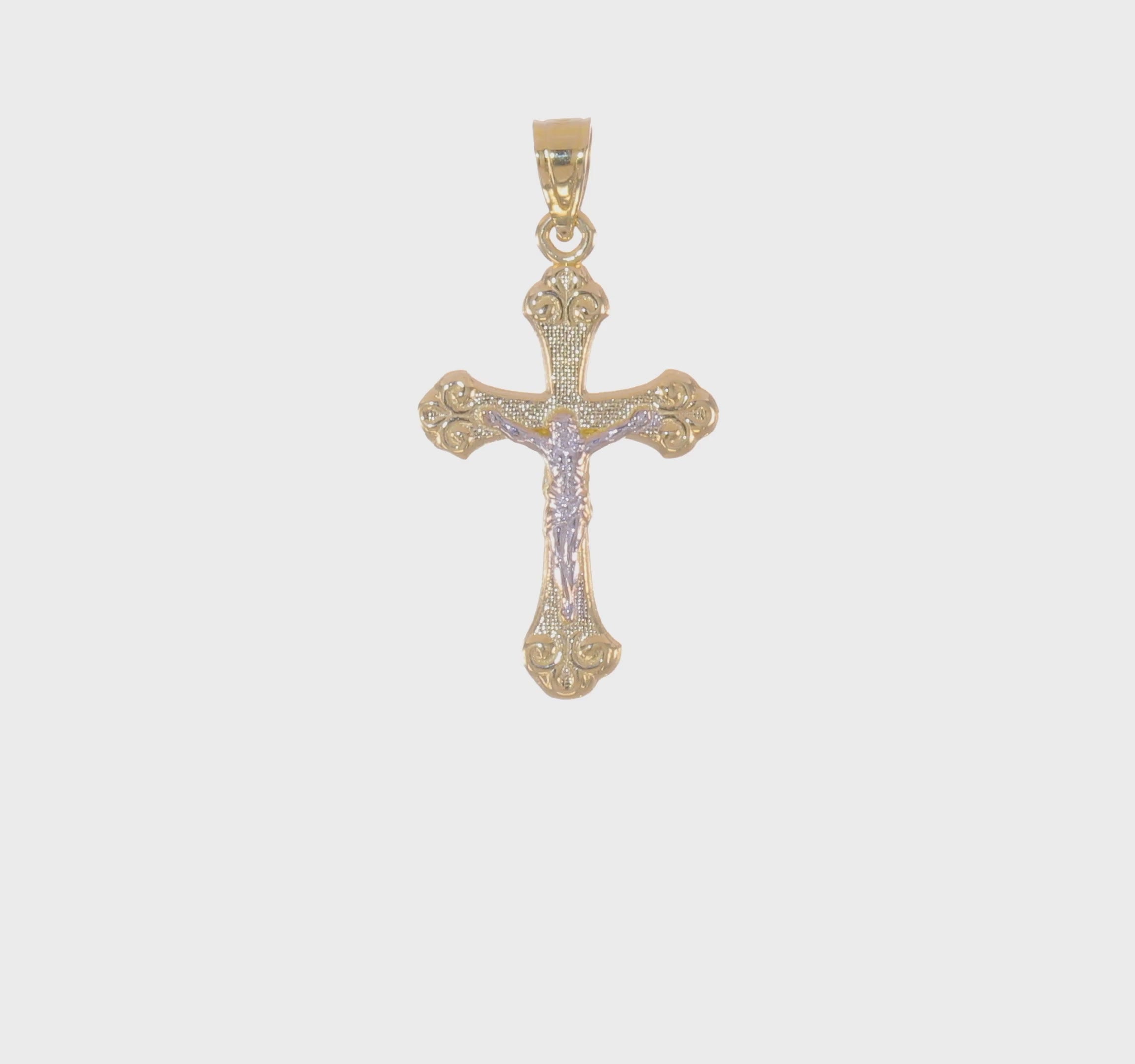 10KT Yellow Gold w/Rhodium Crucifix Pendant
