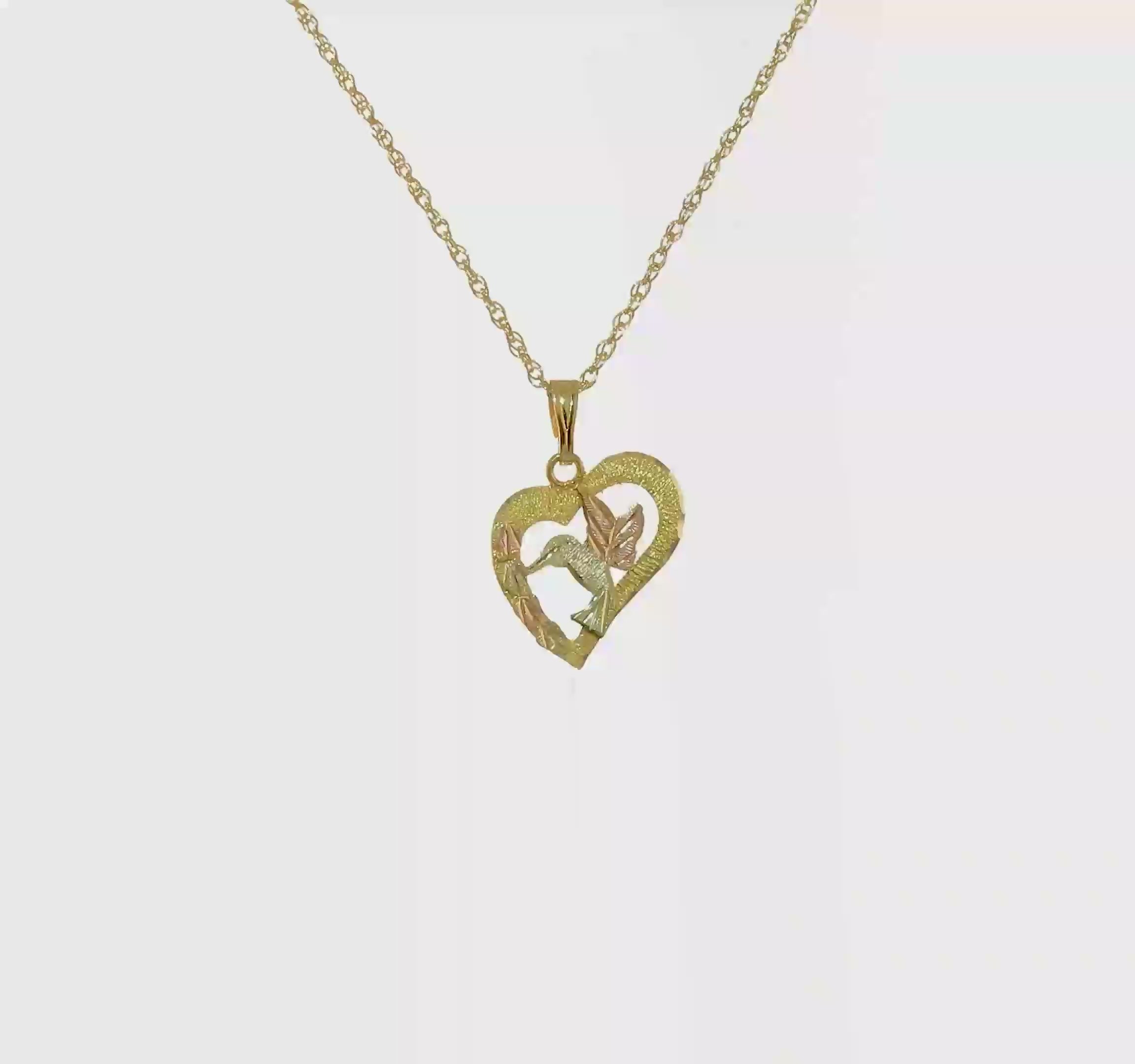 10kt Tri-Color Black Hills Gold Hummingbird in Heart Necklace