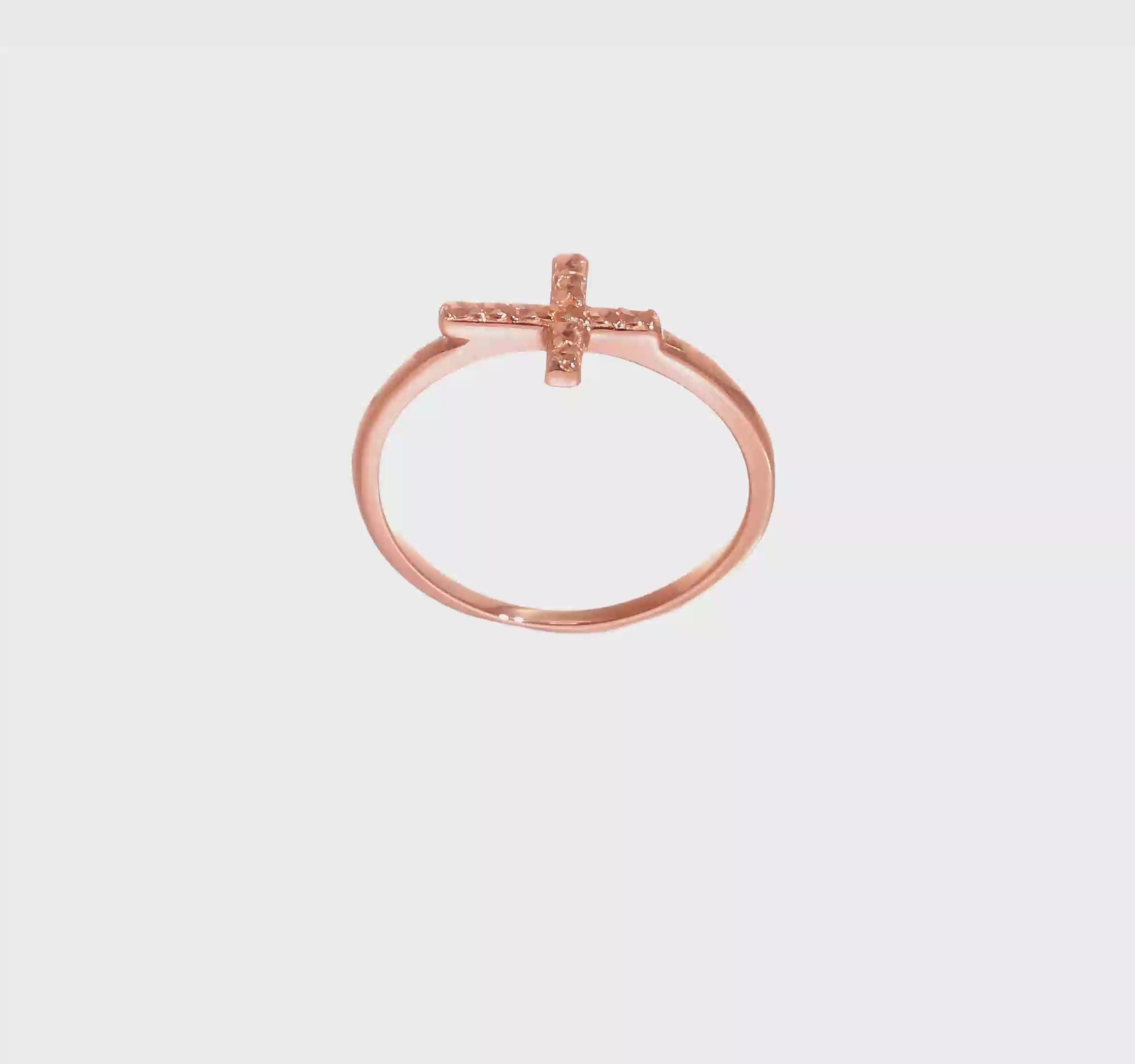 14kt Rose Gold Polished & D/C Cross Ring