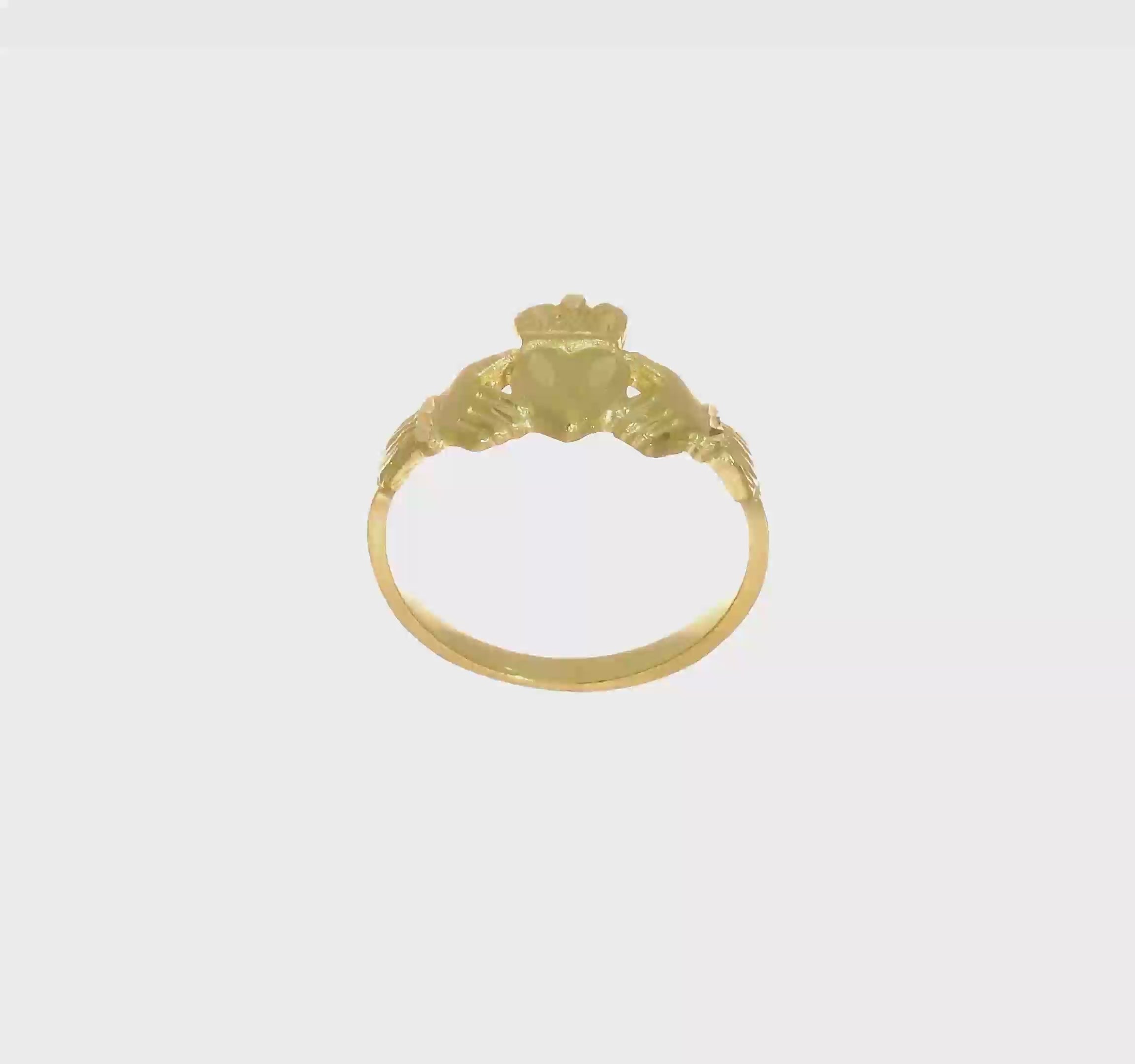 10kt Yellow Gold Satin & Diamond-cut Claddagh Ring