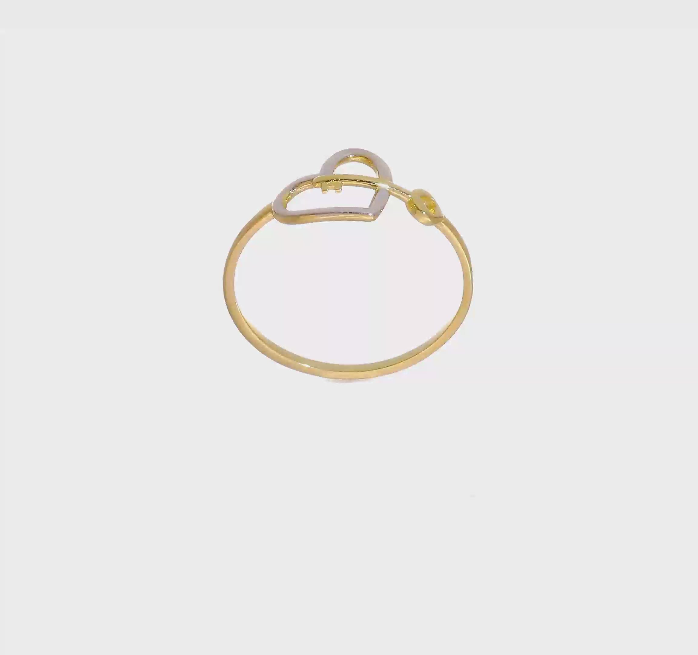 14kt Yellow Gold w/Rhodium Heart and Key Ring