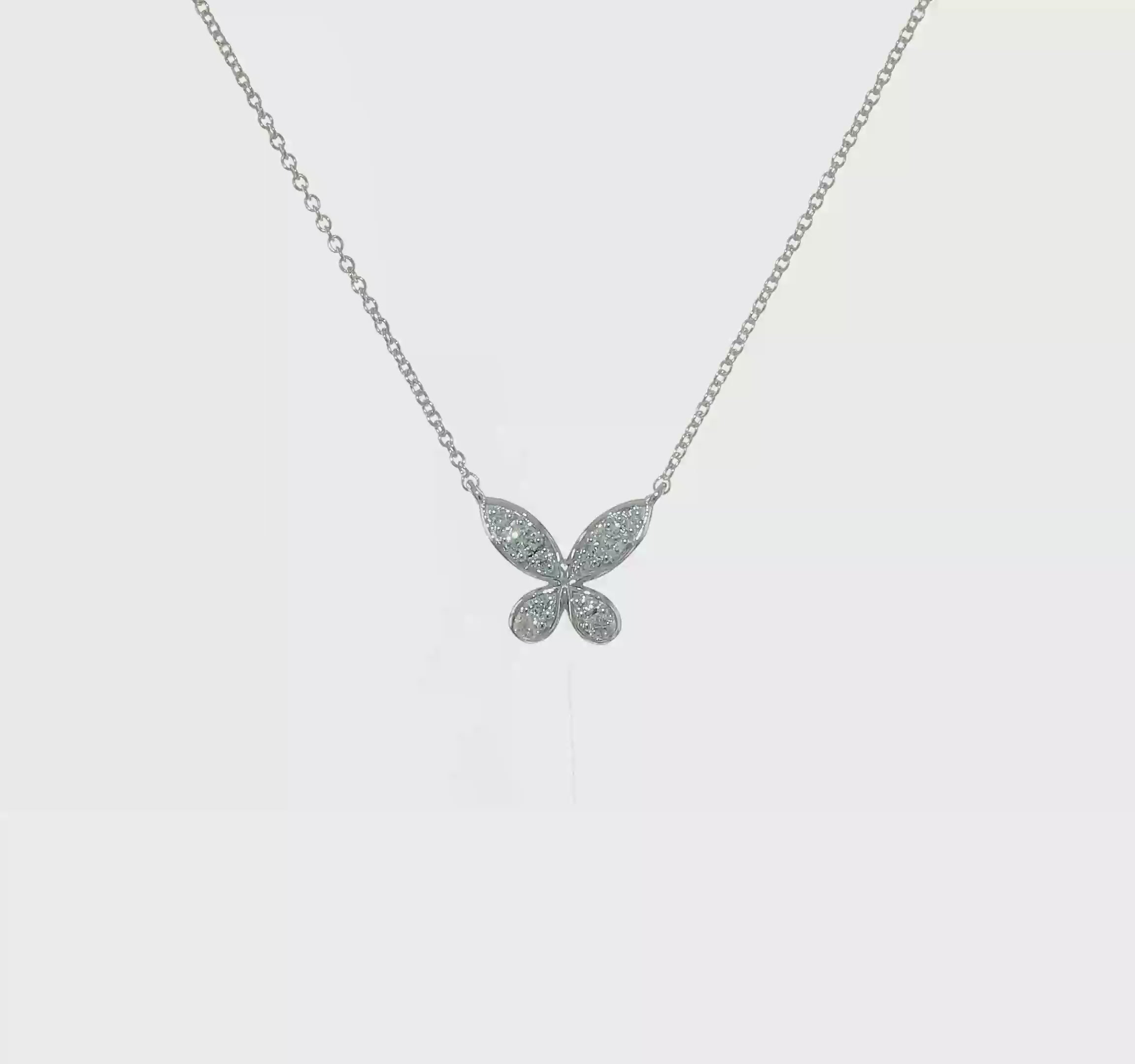 14kt White Gold Diamond Butterfly 18in Necklace