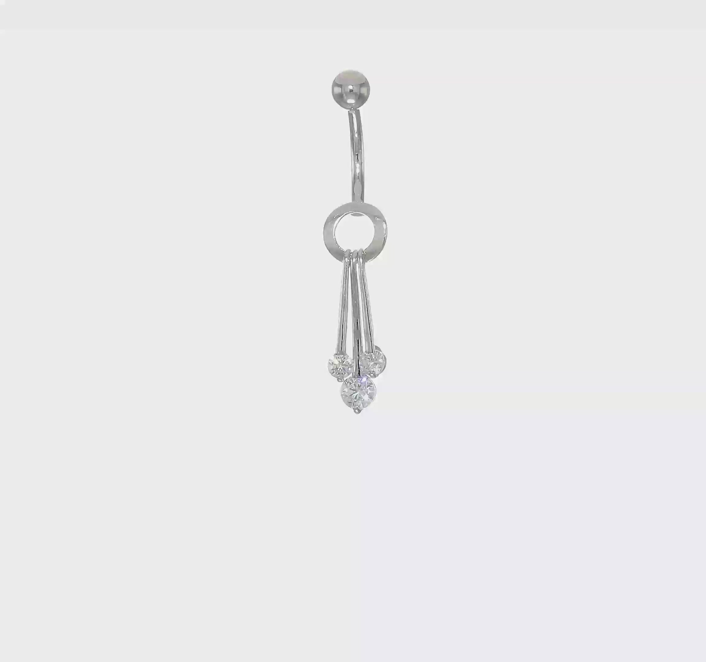 10kt White Gold W/Dangly Czs Belly Dangle