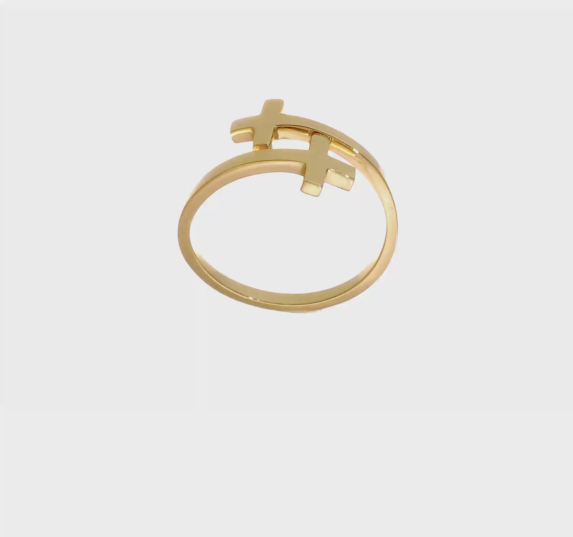 14kt Yellow Gold Polished Double Cross Ring