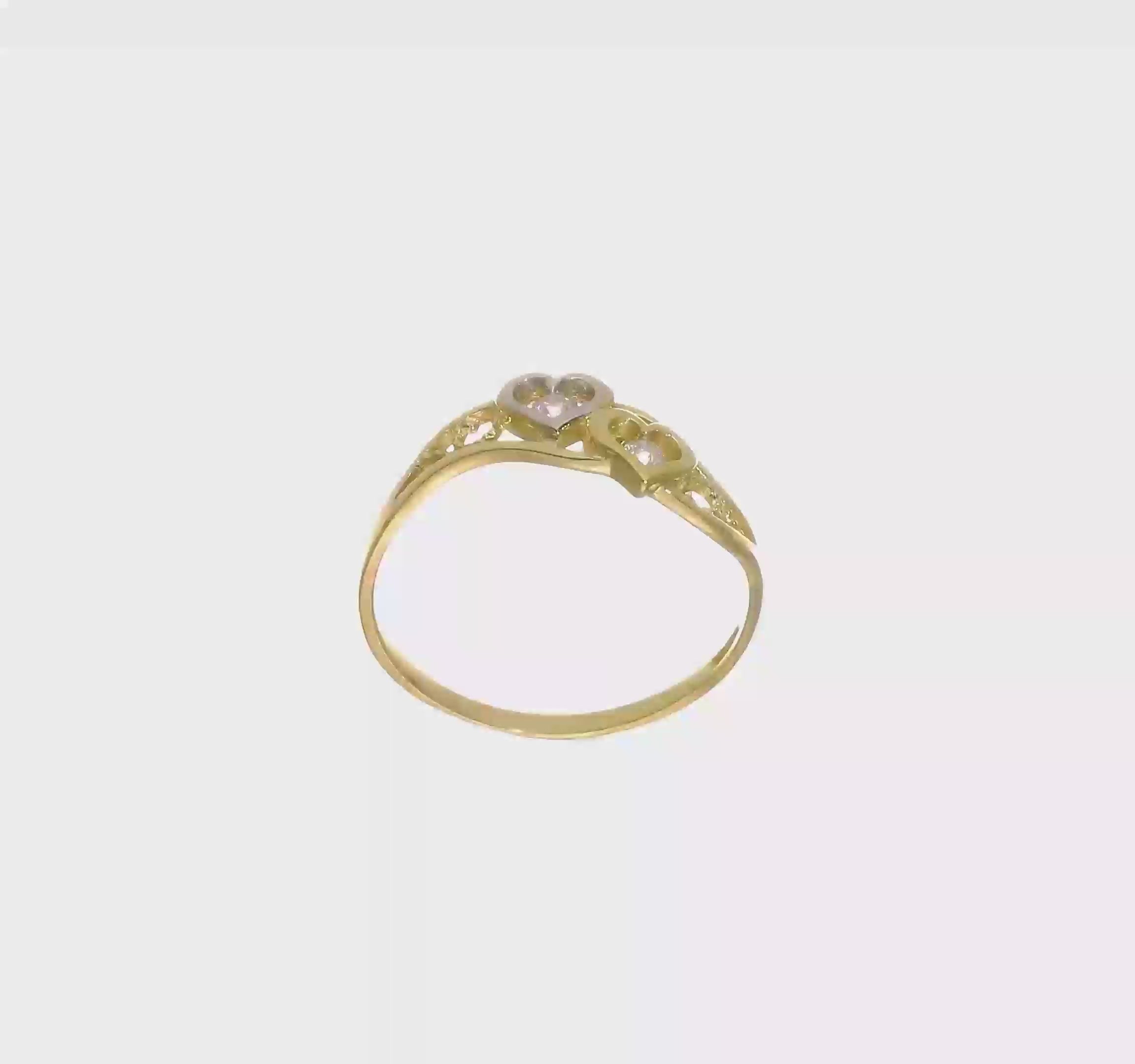 10KT Yellow Gold w/Rhodium Double Heart CZ Ring