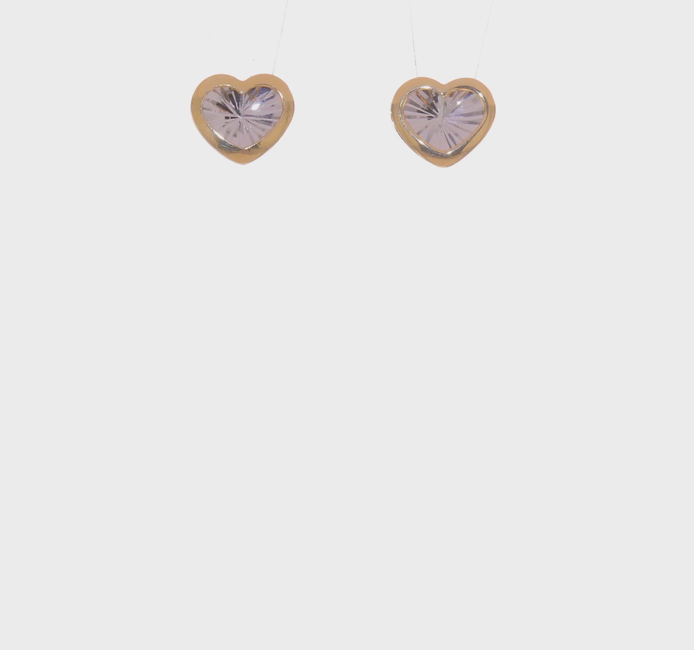 14KT Yellow Gold w/White Rhodium Polished and D/C Heart Post Earrings