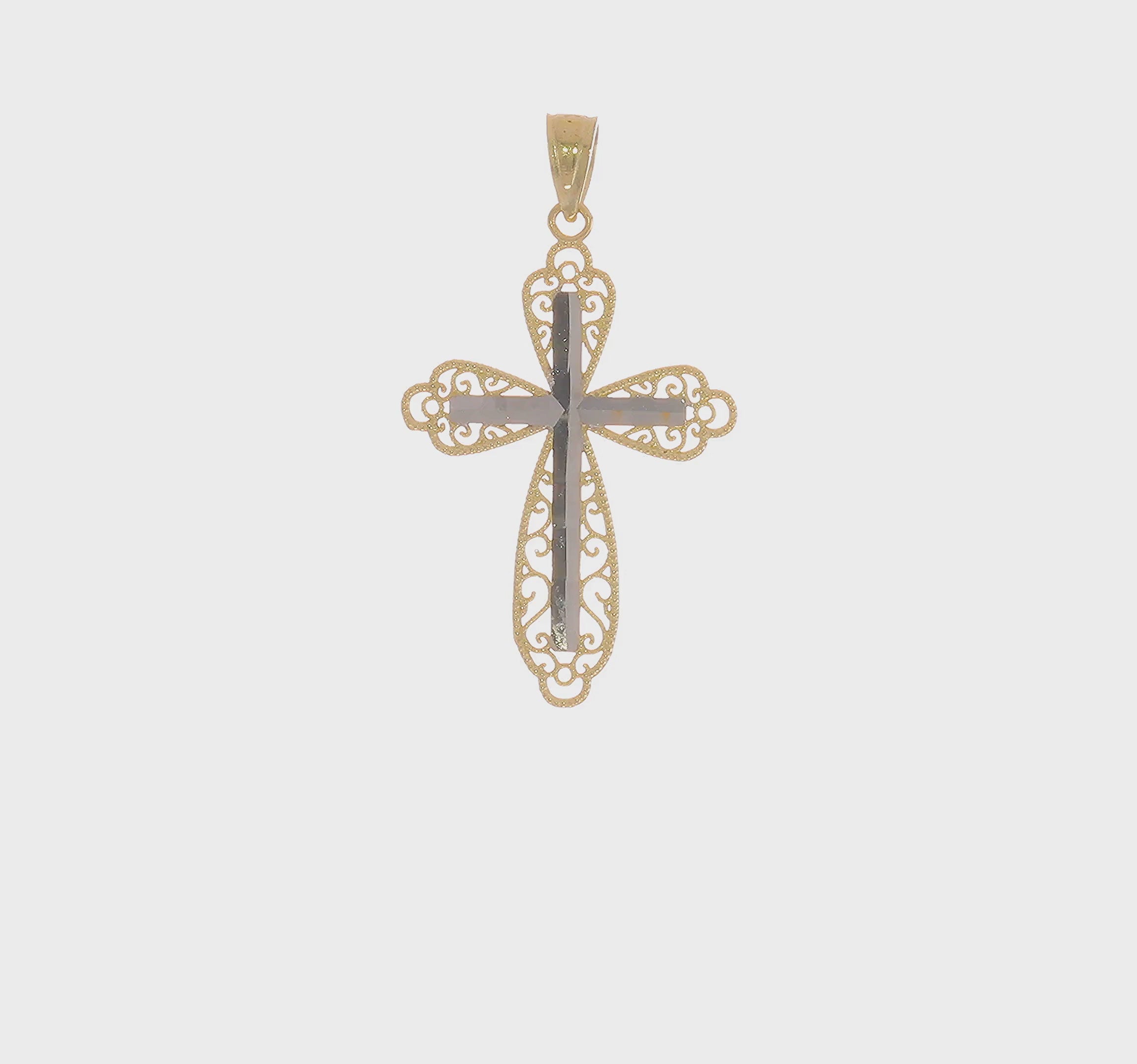 10kt Yellow Gold w/ Rhodium Diamond-Cut Cross Pendant