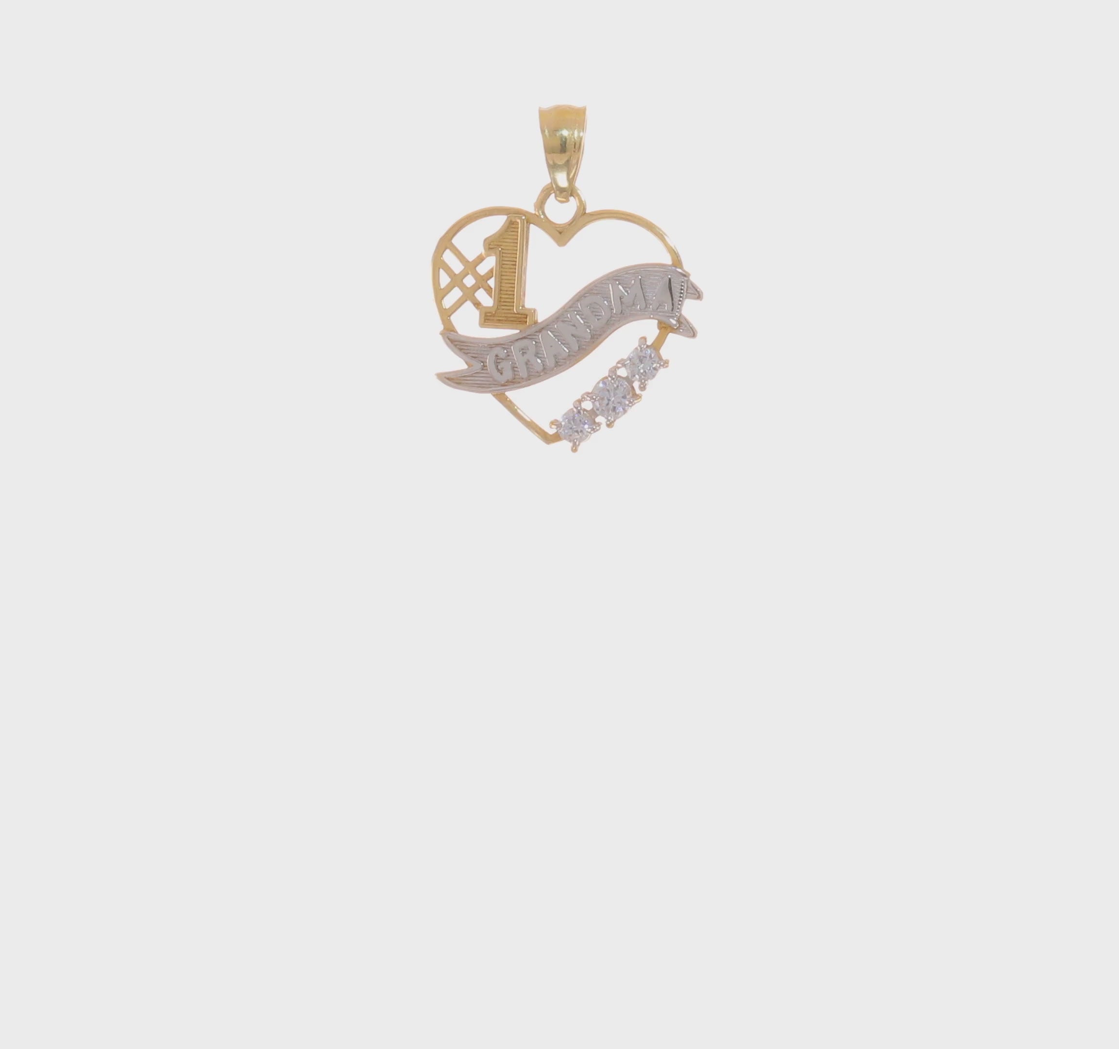 10KT Two Tone W/Rhodium CZ  #1 GRANDMA In Heart Pendant