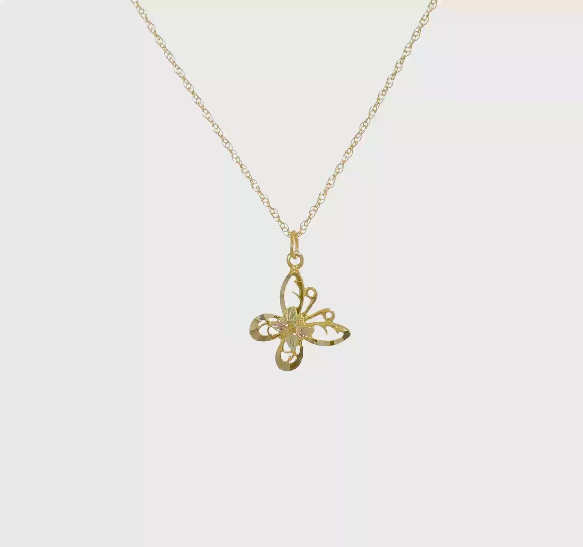 10kt Tri-color Black Hills Gold Butterfly Necklace