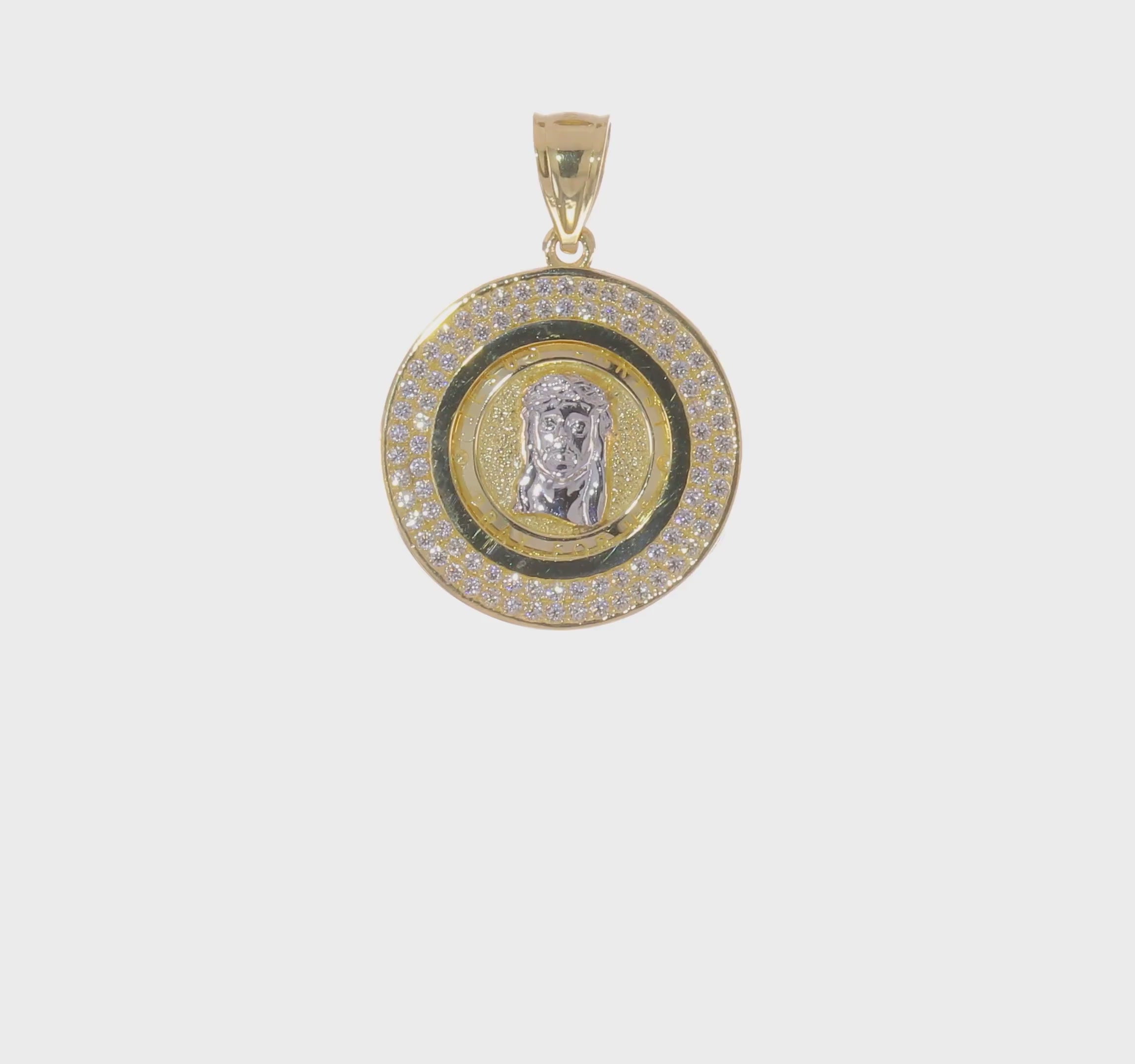 10kt Yellow Gold W/Rhodium CZ Channel Edge Pave Jesus Face Pendant