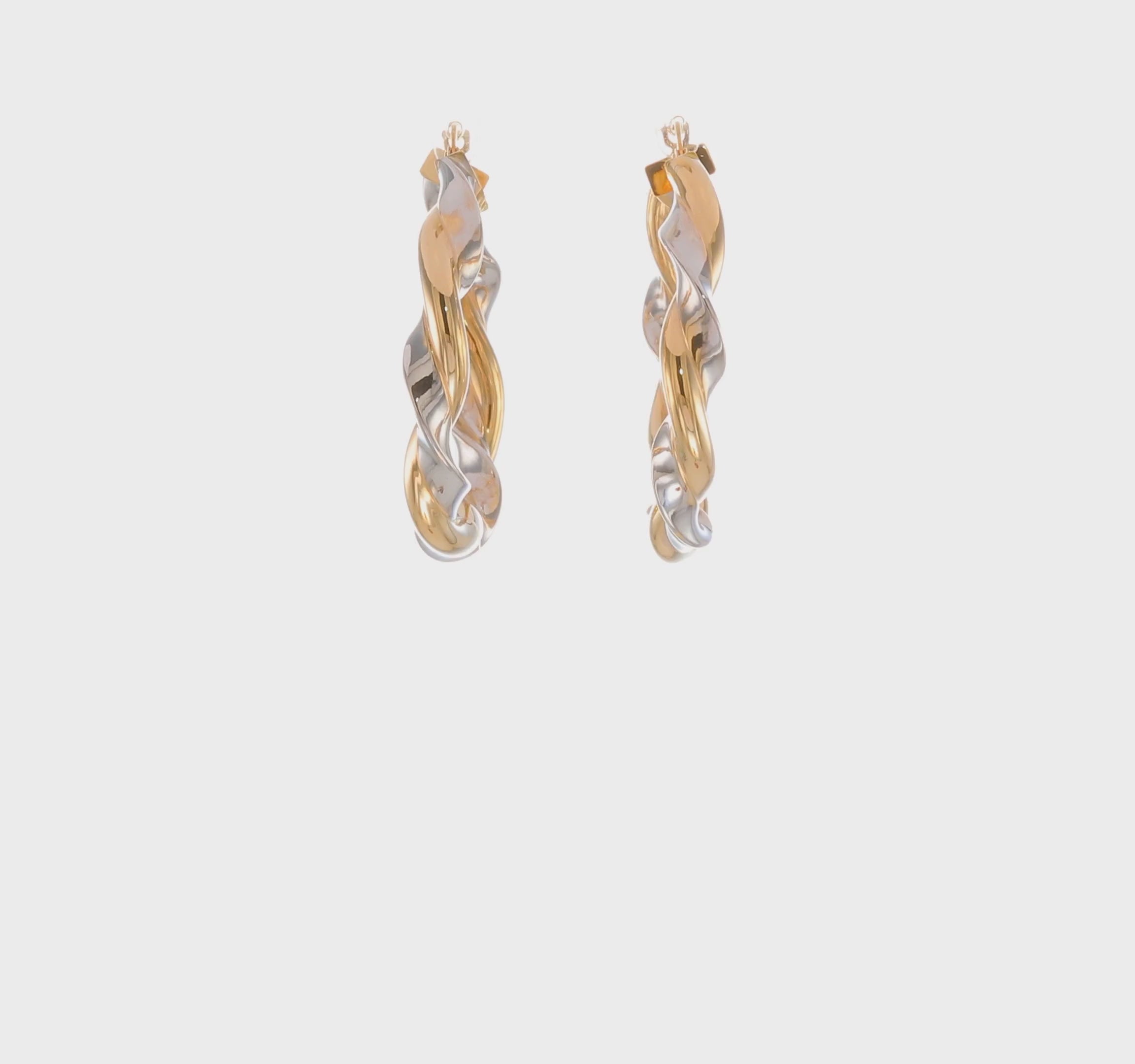 14kt Yellow Gold w/White Rhodium Twisted Hoop Earrings