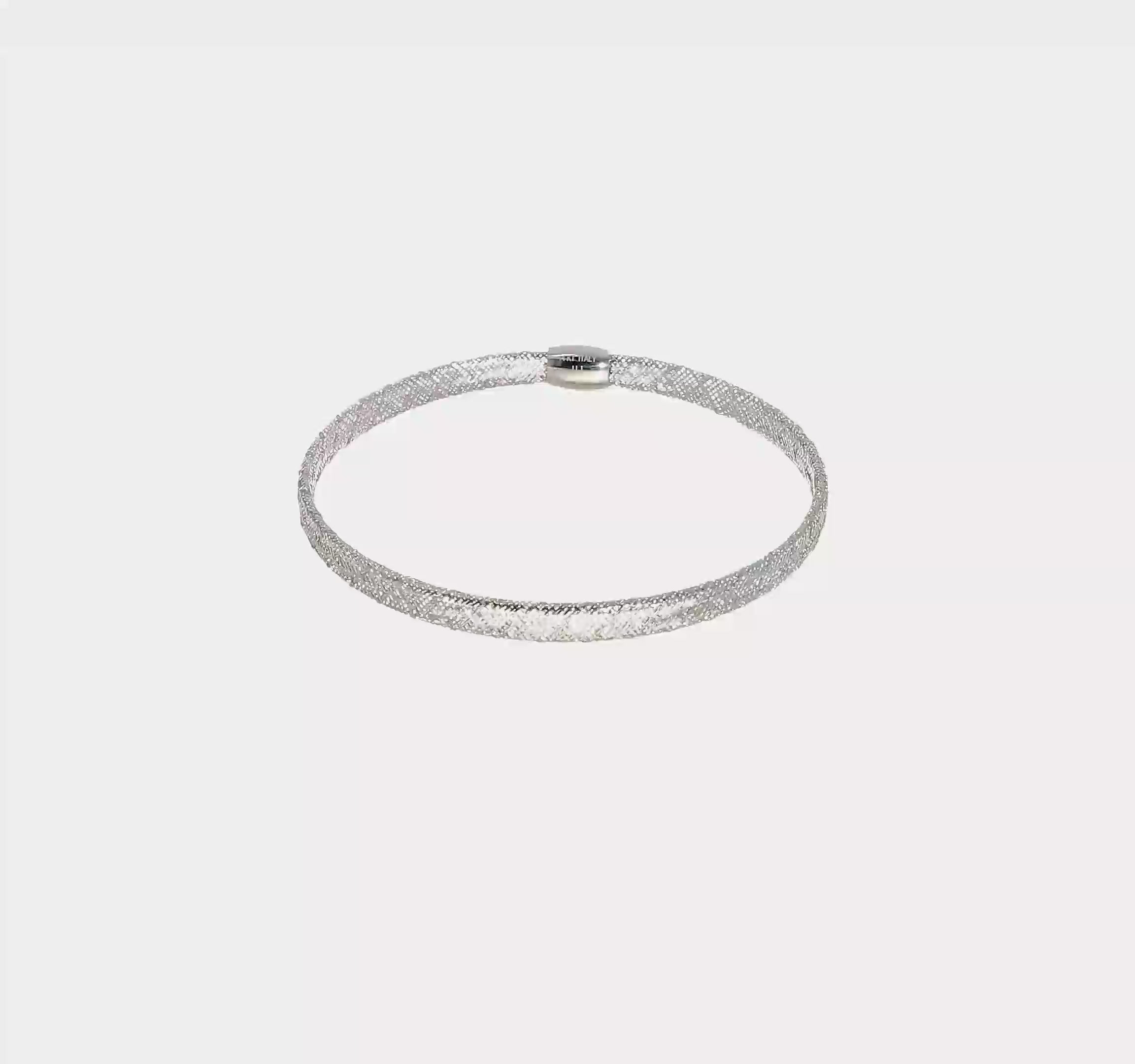 14KT w/White RH-plating Fancy Stretch Bangle Bracelet