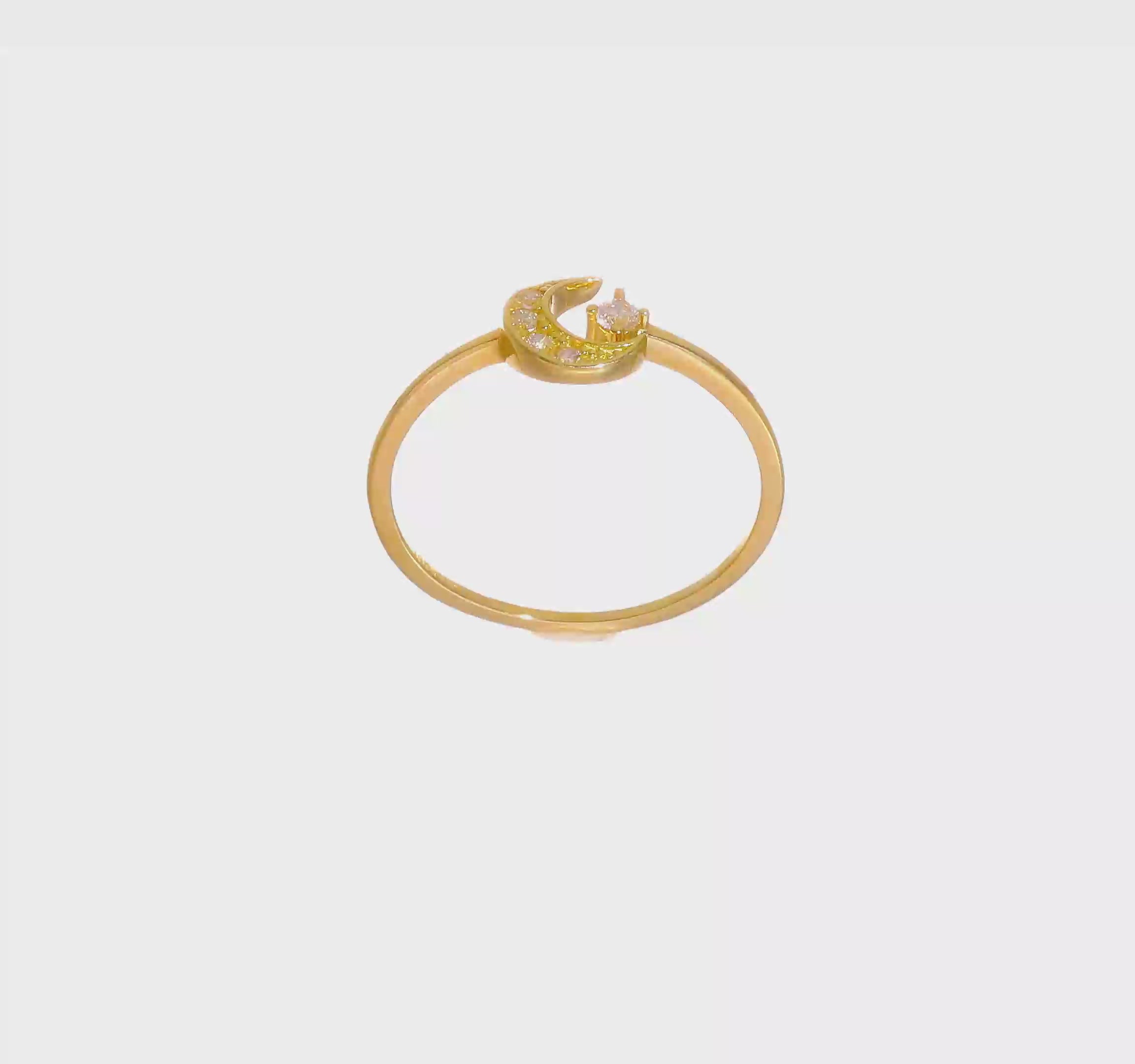 14KT Yellow Gold CZ Moon Ring