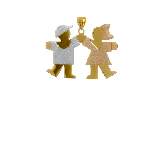 14kt Tri-Color Large Boy on Left and Girl on Right Engravable Charm