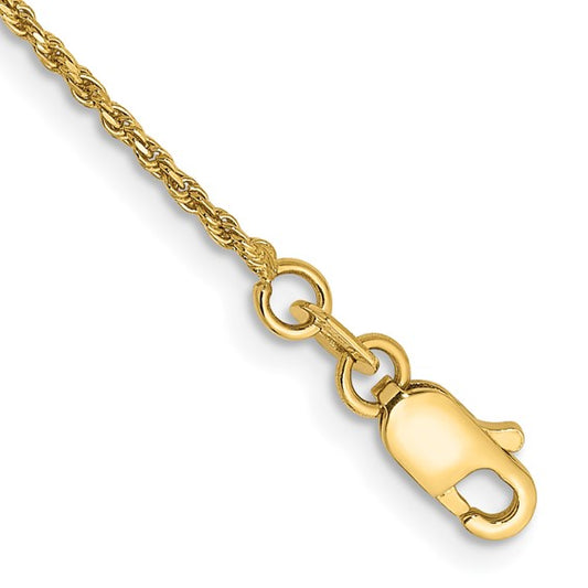 14KT Yellow Gold 10 inch 1.15mm Diamond-cut Machine Made Rope with Lobster Clasp Anklet