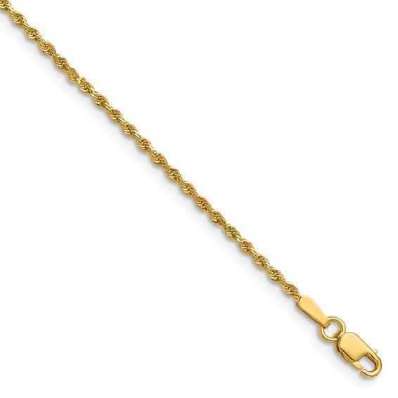 14KT Yellow Gold 24 inch 1.5mm Diamond-cut Rope with Lobster Clasp Chain