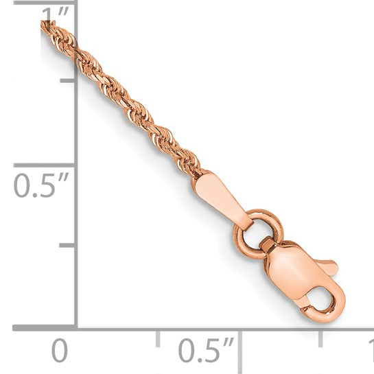 14KT Rose Gold 8 inch 1.5mm Diamond-cut Rope with Lobster Clasp Chain