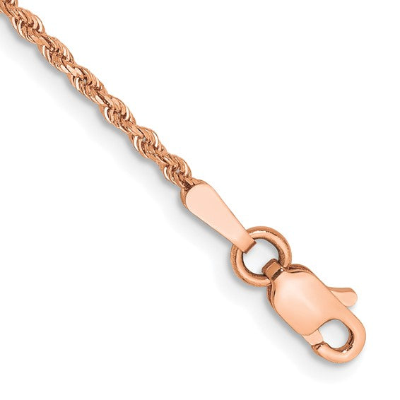 14KT Rose Gold 8 inch 1.5mm Diamond-cut Rope with Lobster Clasp Chain
