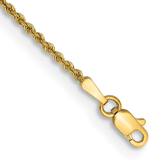 14KT Yellow Gold 8 inch 1.5mm Regular Rope with Lobster Clasp Chain