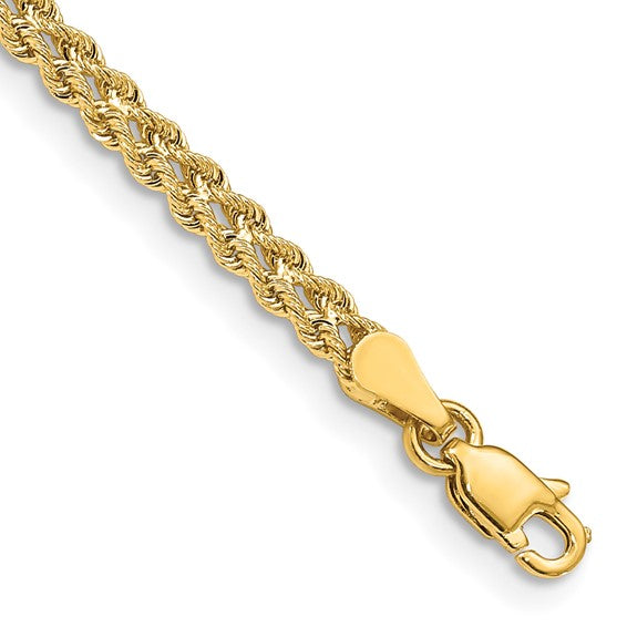 14kt Yellow Gold 3.0mm Wide Double Strand Rope Bracelet
