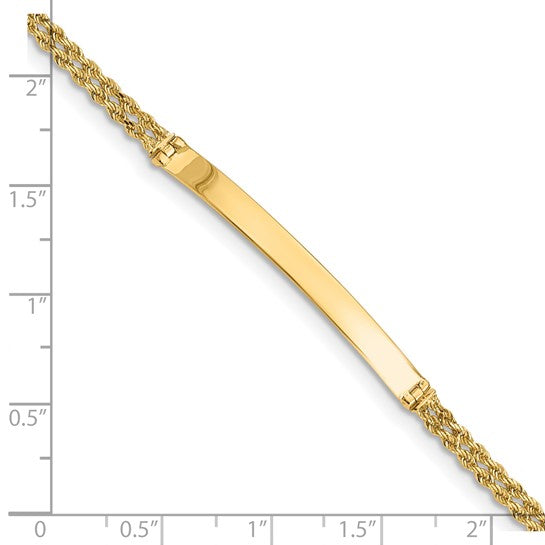14kt Yellow Gold Polished Solid Chain/Solid Plate Two-Strand Rope 41x5mm Plate 7 inch ID Bracelet