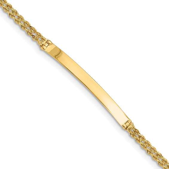 14kt Yellow Gold Polished Solid Chain/Solid Plate Two-Strand Rope 41x5mm Plate 8 inch ID Bracelet