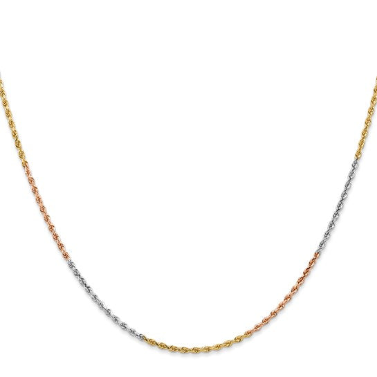 14kt Tri-colored 16 inch 1.5mm Diamond-cut Rope with Lobster Clasp Chain