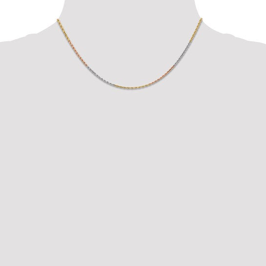 14kt Tri-colored 16 inch 1.5mm Diamond-cut Rope with Lobster Clasp Chain