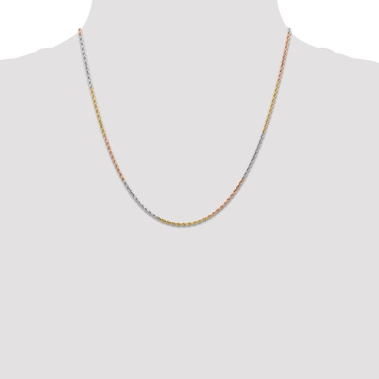 14kt Tri-colored 20 inch 1.5mm Diamond-cut Rope with Lobster Clasp Chain