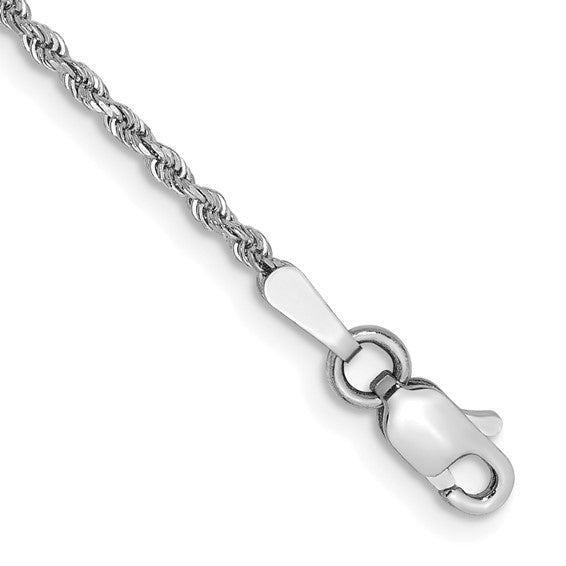 14kt White Gold 7 inch 1.5mm Diamond-cut Rope with Lobster Clasp Chain