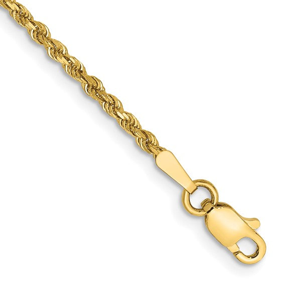 14KT Yellow Gold 5.5 inch 1.75mm Diamond-cut Rope with Lobster Clasp Chain