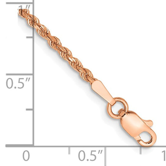 14KT Rose Gold 7 inch 1.75mm Diamond-cut Rope with Lobster Clasp Chain