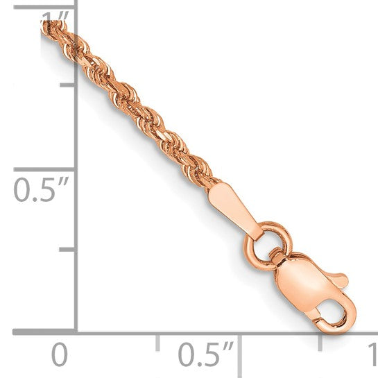 14KT Rose Gold 8 inch 1.75mm Diamond-cut Rope with Lobster Clasp Chain