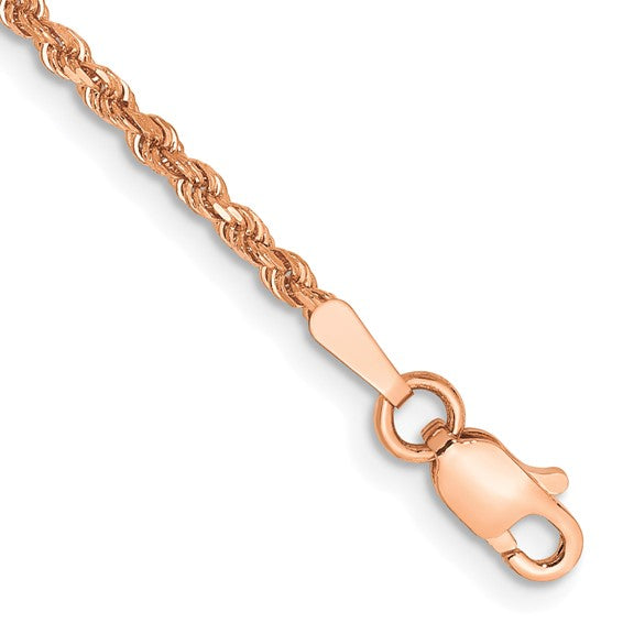 14KT Rose Gold 8 inch 1.75mm Diamond-cut Rope with Lobster Clasp Chain