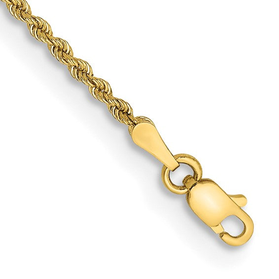 14KT Yellow Gold 9 inch 2mm Regular Rope with Lobster Clasp Anklet