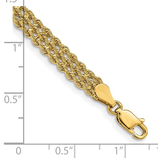 14kt Yellow Gold 5.5mm Triple Strand Rope Bracelet
