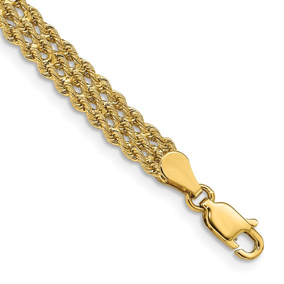 14kt Yellow Gold 5.5mm Triple Strand Rope Bracelet