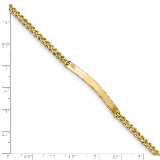 14kt Yellow Gold Polished Solid Chain/Solid Plate Two-Strand Rope 41x5mm Plate 7 inch ID Bracelet