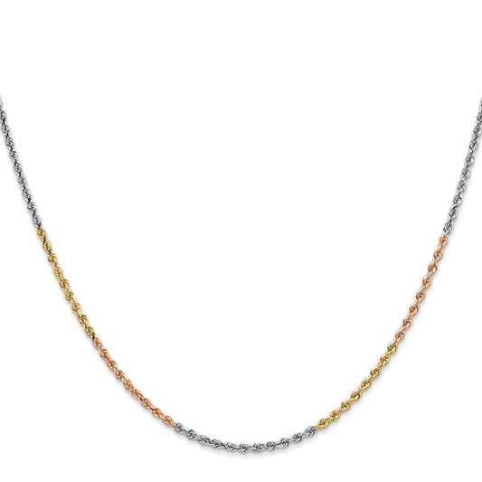 14KT Tri-colored 20 inch 1.75mm Diamond-cut Rope with Lobster Clasp Chain