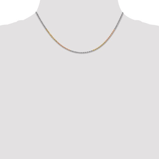 14KT Tri-colored 16 inch 1.75mm Diamond-cut Rope with Lobster Clasp Chain