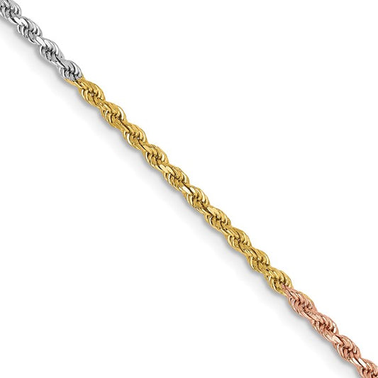 14KT Tri-colored 20 inch 1.75mm Diamond-cut Rope with Lobster Clasp Chain