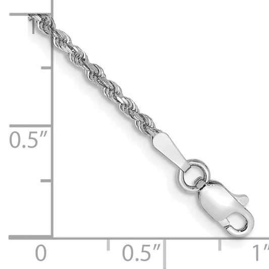 14KT White Gold 10 inch 1.75mm Diamond-cut Rope with Lobster Clasp Anklet